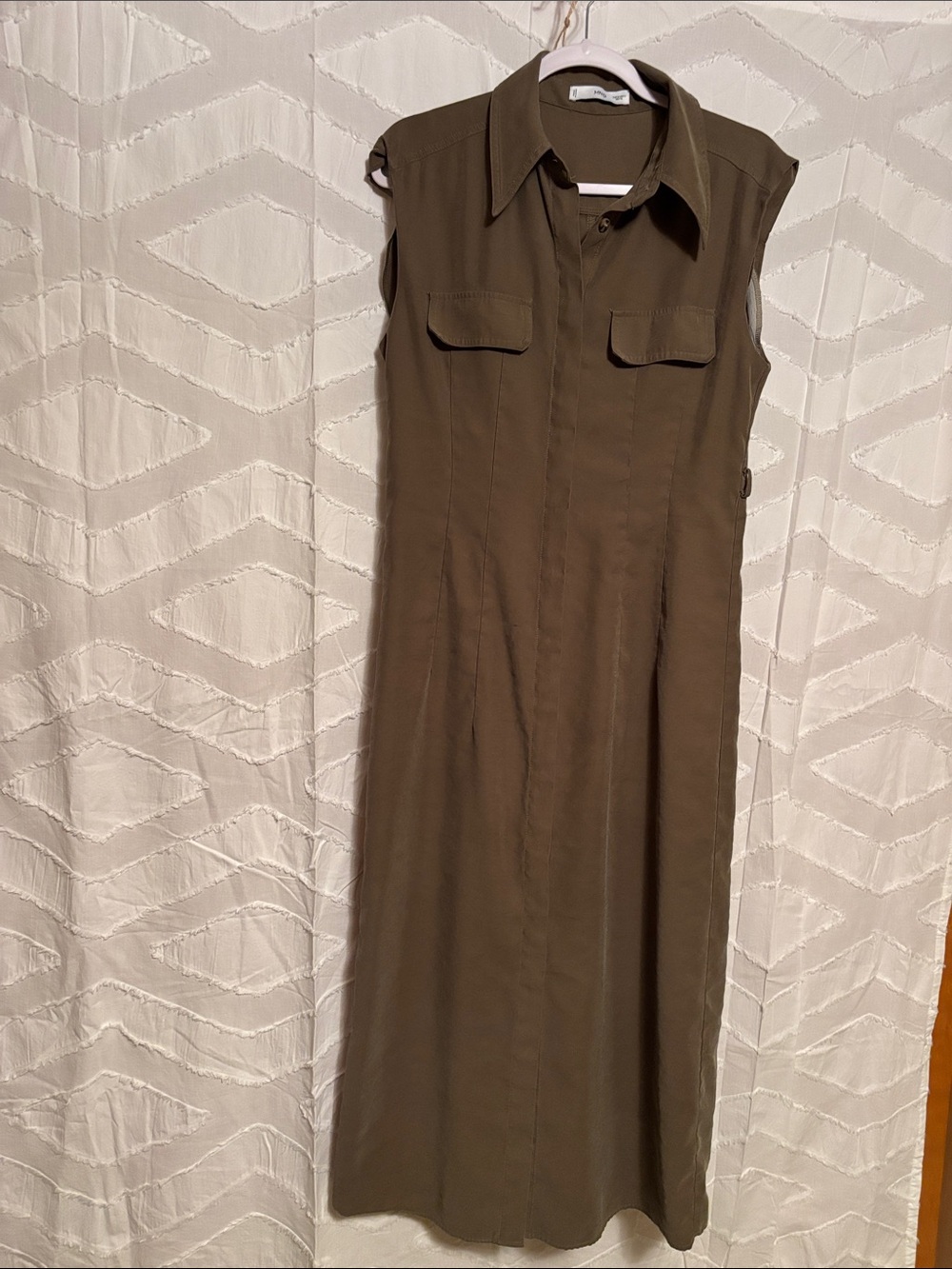 Sleeveless Olive Shirt Dress - Women